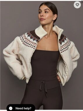 NWT Carbon 38 Women's Cream Sherpa Zip Jacket with FairiIsle Yoke